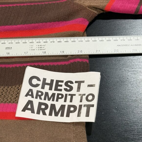 Y2K DKNY Jeans Brown Pink Red Striped Long Sleeve Henley Sweater Womens XL - Picture 10 of 11